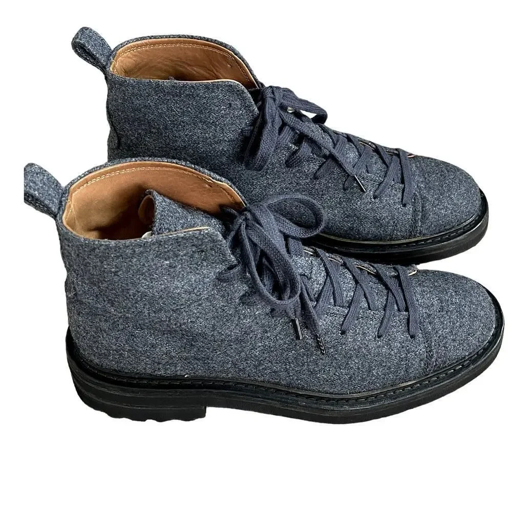John Varvatos Mens Grey Wool Felt Lace Up Boots Lactae Hevea Sole F3772V2 8.5